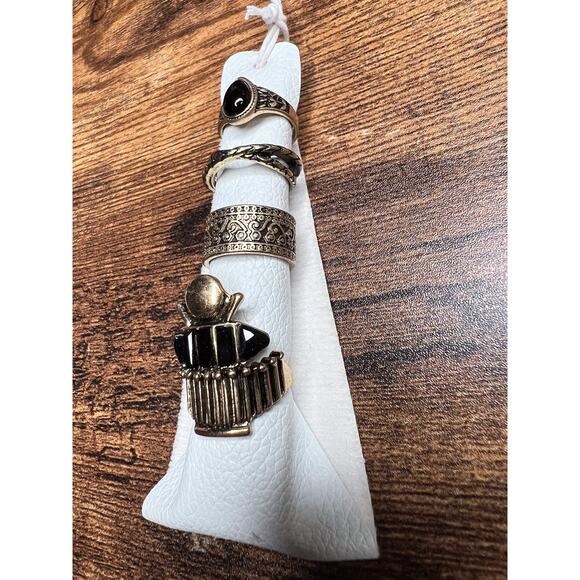 NWT Free People Gold Black‎ Stacking Ring 4 Piece Set One Size - Picture 3 of 5